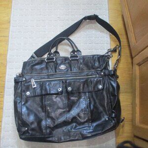 Francesco Biasia Black glazed leather xl traveler travel tote carryall nwot